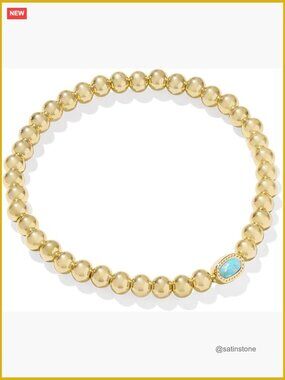 Gold Plated Brass Stretch Bracelet with Light Teal Kyocera Opal
